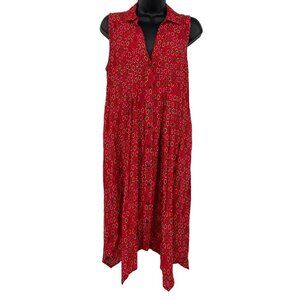 Anthropologie‎ Maeve Red Daisy Midi Shirt Dress Women's 0 Multi Color